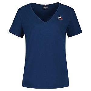 Le Coq Sportif Ess Col V N°2 Short Sleeve Women's T-shirts Blue | 70RNESIAF