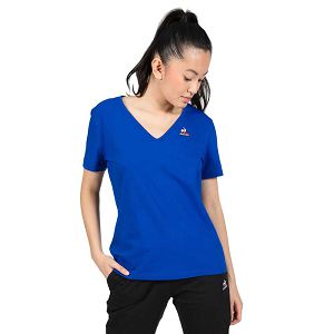 Le Coq Sportif Essential N°1 Short Sleeve V Neck Women's T-shirts Blue | 23EFHYXGC