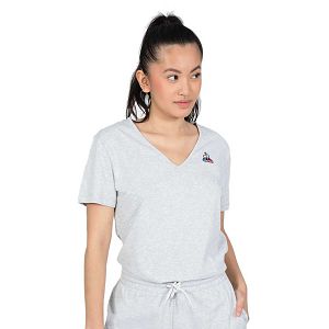 Le Coq Sportif Essential N°2 Short Sleeve V Neck Women's T-shirts Grey | 64DYKTVWG